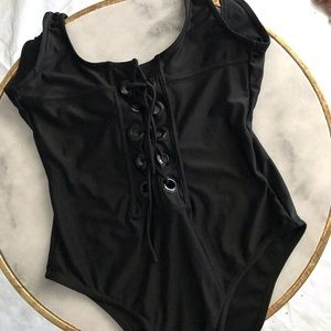 Black one piece bathing suit